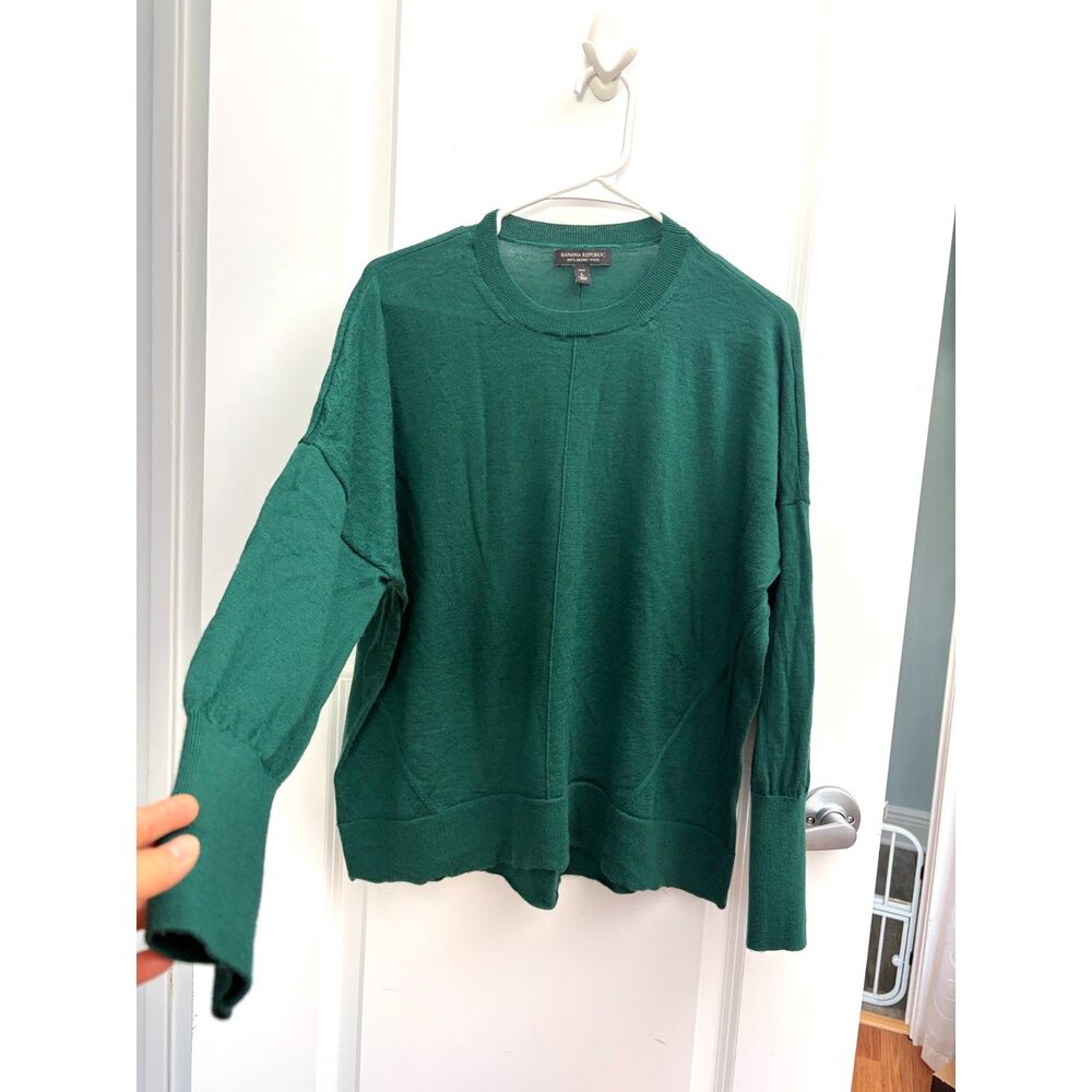 Banana Republic 100% Merino Wool Womens Petite Large Green Oversized Sweater